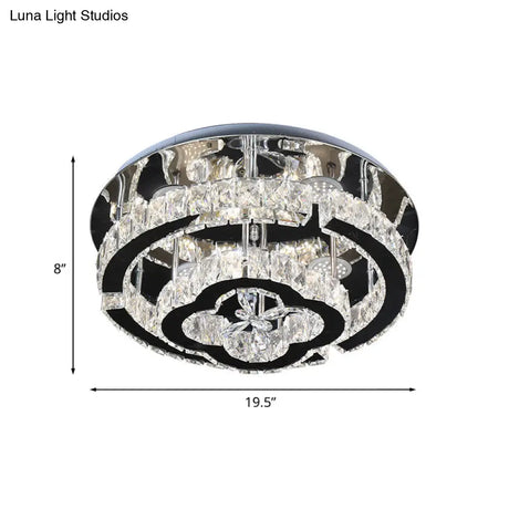 Modern Led Semi Flush Crystal Ceiling Light Fixture In Stainless Steel Frame
