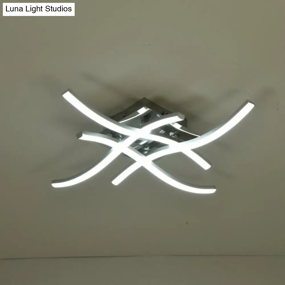 Modern Led Semi Flush Mount Chrome Ceiling Light With Twist Design And Metal Shade
