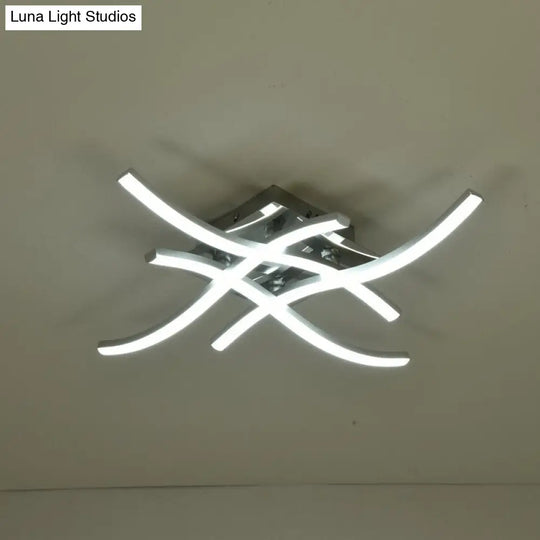 Modern Led Semi Flush Mount Chrome Ceiling Light With Twist Design And Metal Shade
