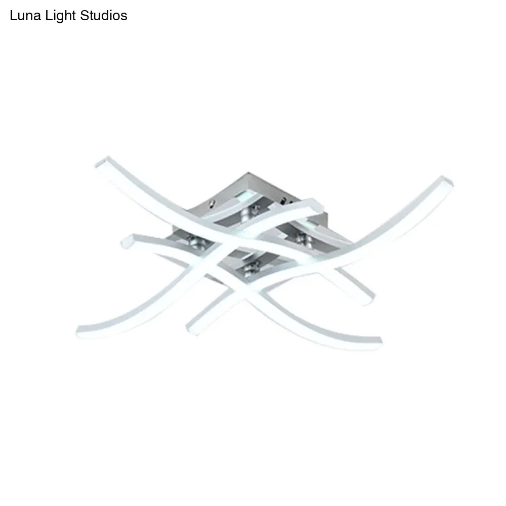 Modern Led Semi Flush Mount Chrome Ceiling Light With Twist Design And Metal Shade