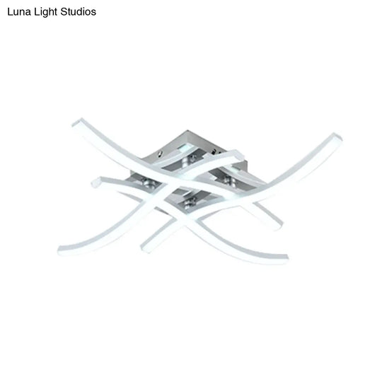 Modern Led Semi Flush Mount Chrome Ceiling Light With Twist Design And Metal Shade