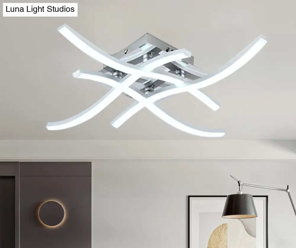 Modern Led Semi Flush Mount Chrome Ceiling Light With Twist Design And Metal Shade