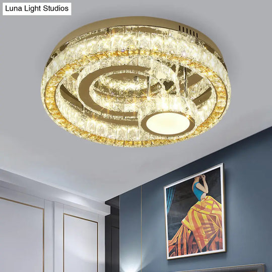 Modern Led Semi-Flush Mount: Stainless-Steel Finish With Crystal Blocks
