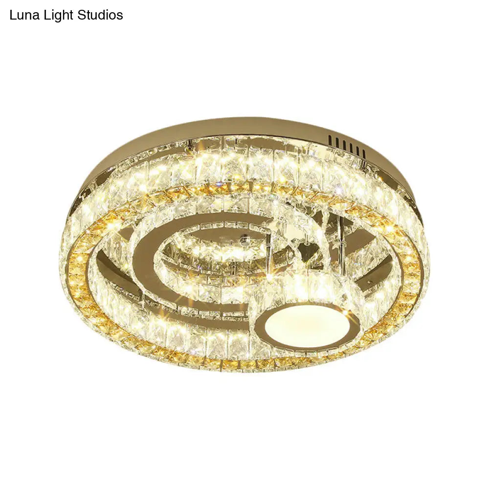Modern Led Semi-Flush Mount: Stainless-Steel Finish With Crystal Blocks