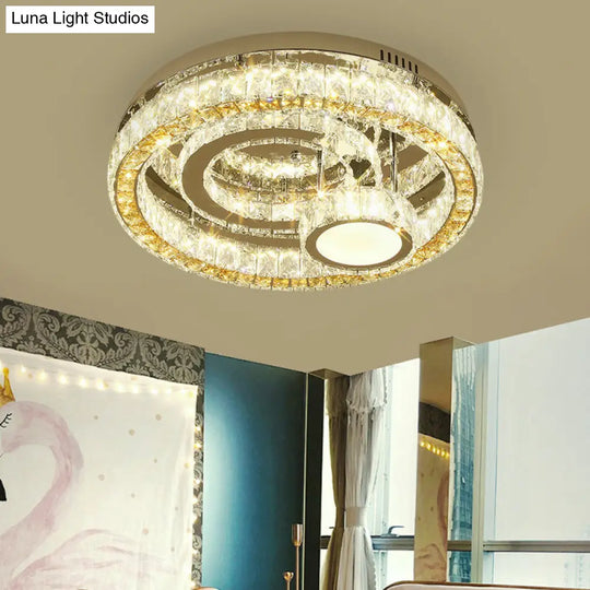 Modern Led Semi-Flush Mount: Stainless-Steel Finish With Crystal Blocks