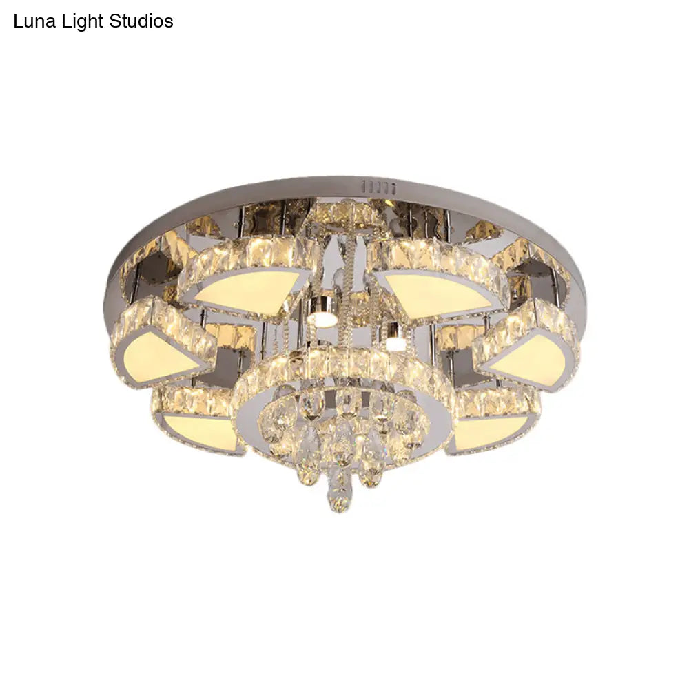 Modern Led Spotlight With Waterfall Crystal Shade For Bedroom Ceiling In Chrome 24/31.5 W