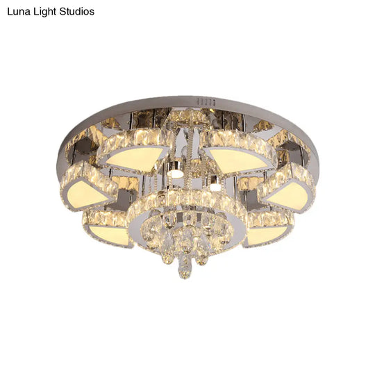 Modern Led Spotlight With Waterfall Crystal Shade For Bedroom Ceiling In Chrome 24/31.5 W