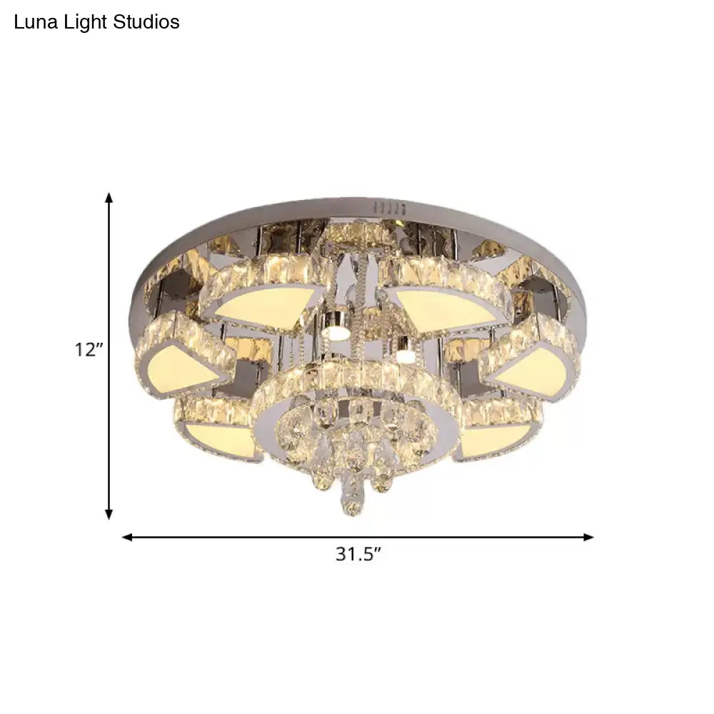 Modern Led Spotlight With Waterfall Crystal Shade For Bedroom Ceiling In Chrome 24/31.5 W