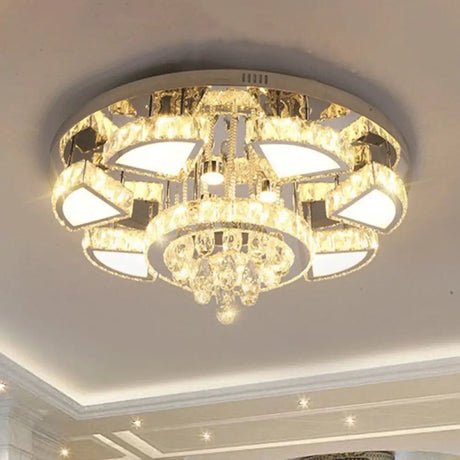 Modern Led Spotlight With Waterfall Crystal Shade For Bedroom Ceiling In Chrome 24’/31.5’ W / 31.5’