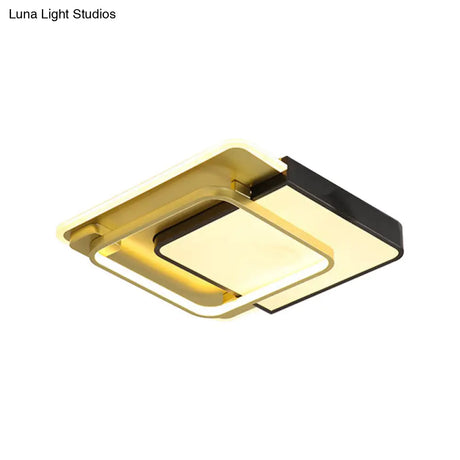 Modern Led Square Flush Mount Ceiling Light With Acrylic Shade Black - Gold Finish