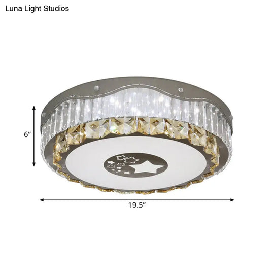 Modern Led Stainless-Steel Flush Mount Ceiling Light With Clear Crystal Blocks- Bedroom Ready