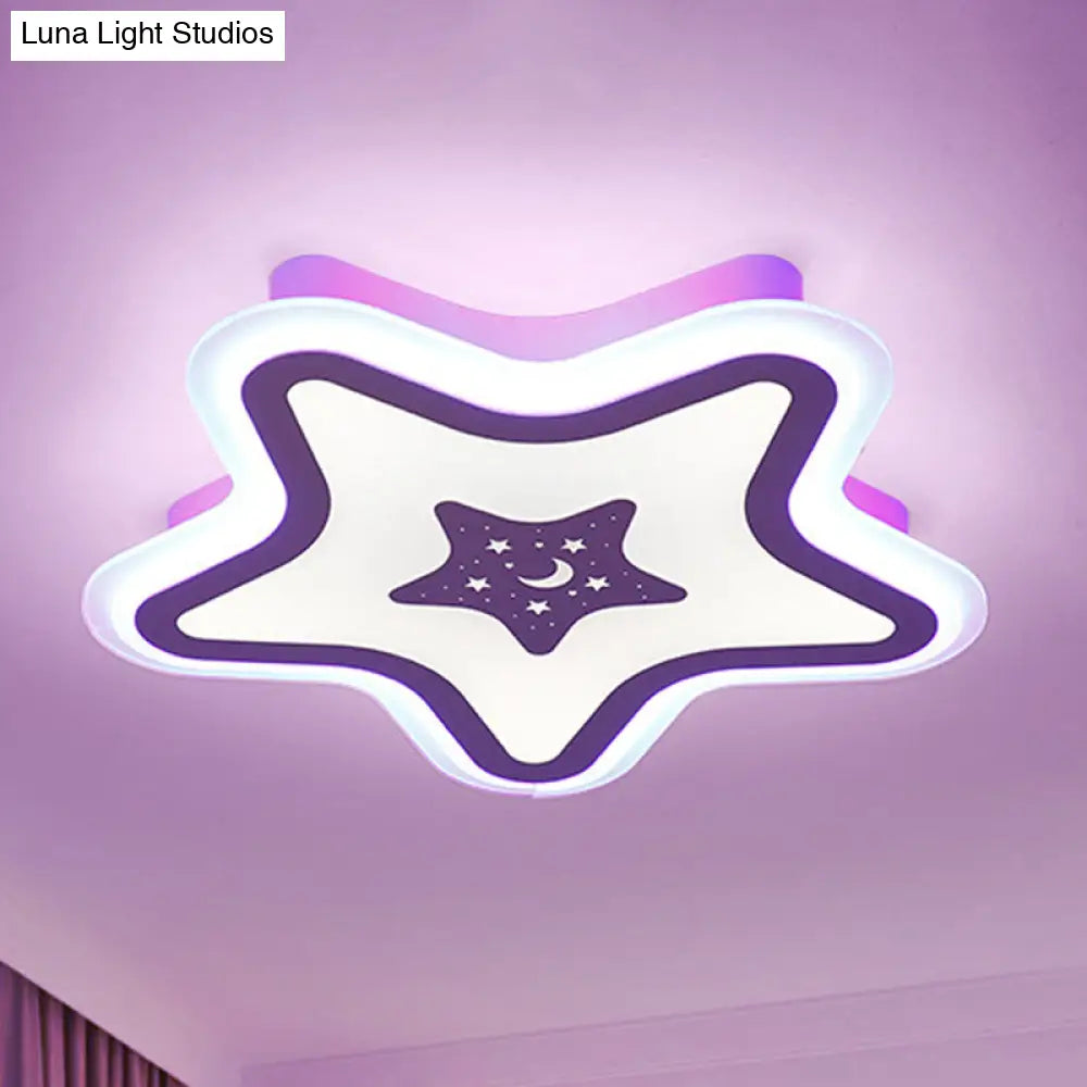 Modern Led Star Ceiling Light For Stairway Or Kindergarten - White Flush Mount With Acrylic Fixture