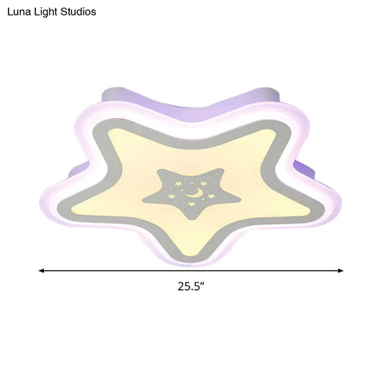 Modern Led Star Ceiling Light For Stairway Or Kindergarten - White Flush Mount With Acrylic Fixture