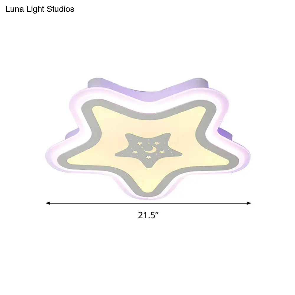 Modern Led Star Ceiling Light For Stairway Or Kindergarten - White Flush Mount With Acrylic Fixture