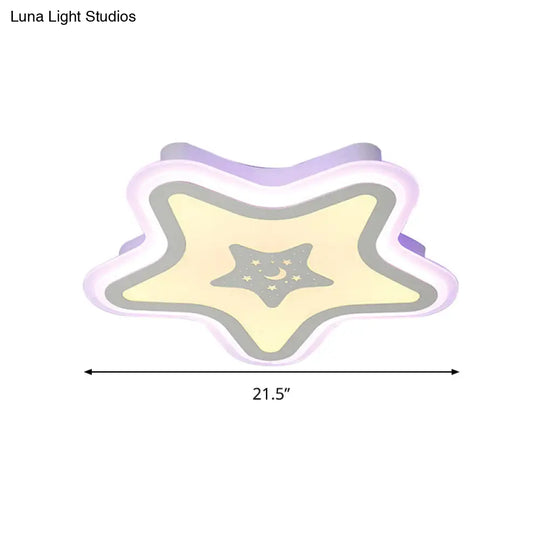 Modern Led Star Ceiling Light For Stairway Or Kindergarten - White Flush Mount With Acrylic Fixture