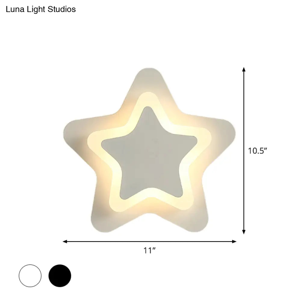 Modern Led Star Wall Sconce In Scandinavian Style - Black/White Flush Mount Fixture With Acrylic