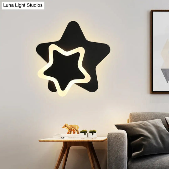 Modern Led Star Wall Sconce In Scandinavian Style - Black/White Flush Mount Fixture With Acrylic