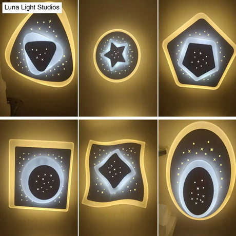 Modern Led Starry Flush Mount Wall Light In White: Triangle Rhombus & Star Design For The Bedroom