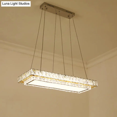 Modern Led Suspension Light: Clear Crystal Rectangle Blocks For Dinning Room & Kitchen Island
