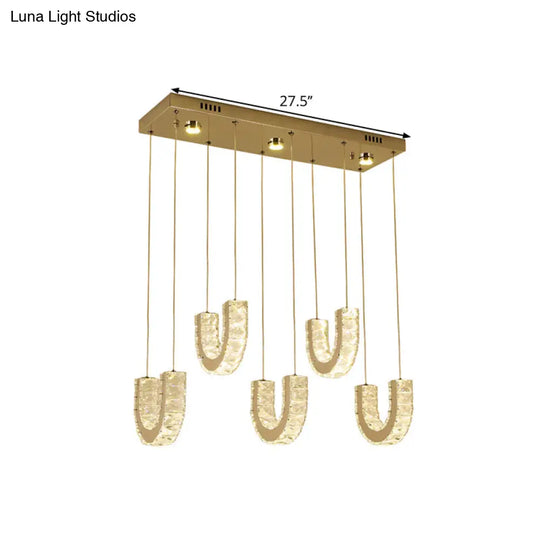 Modern Led U-Shape Pendant Lamp With Clear Crystals And Stainless Steel Finish