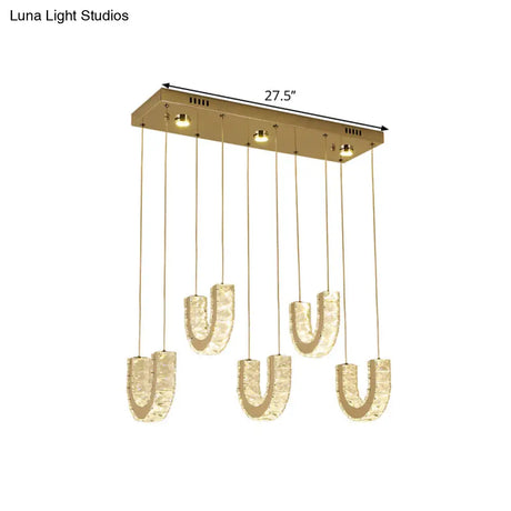 Modern Led U-Shape Pendant Lamp With Clear Crystals And Stainless Steel Finish