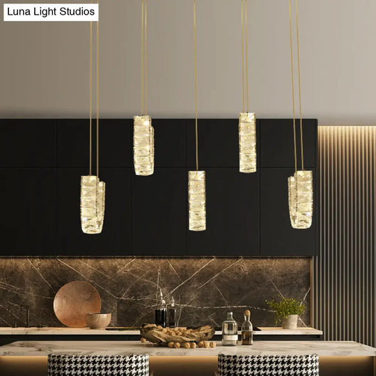 Led U-Shape Pendant Lamp With Modern Stainless-Steel Finish And Clear Rectangular-Cut Crystals
