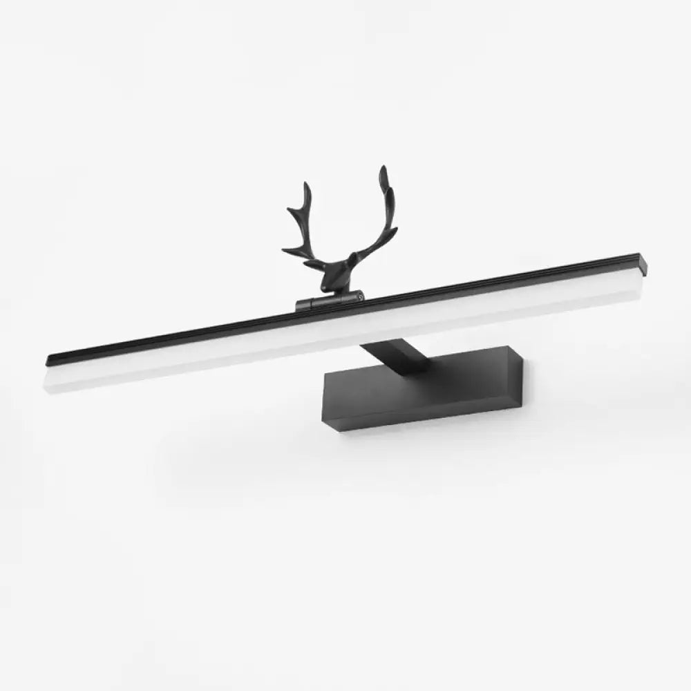 Modern Led Vanity Lamp - Wall Mounted Black Metal Lighting In Warm/White Light With Antler Deco