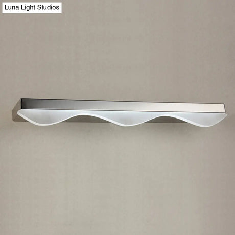 Modern Led Vanity Light With Stainless Steel Wall Mount And Wave Shade - 17/21 Width