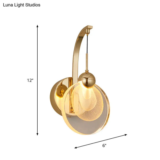 Modern Led Wall Mount Light In Gold With Crystal Shade - Perfect For Great Room Lighting
