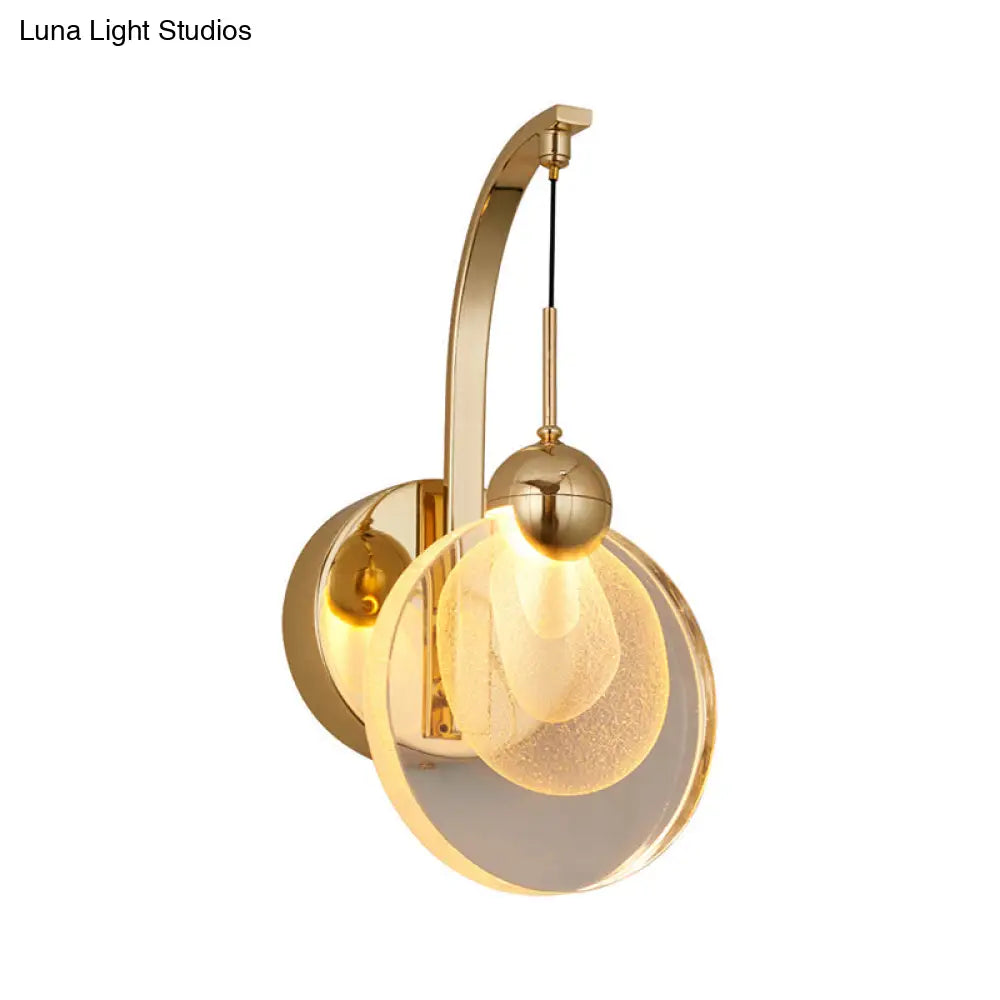 Modern Led Wall Mount Light In Gold With Crystal Shade - Perfect For Great Room Lighting
