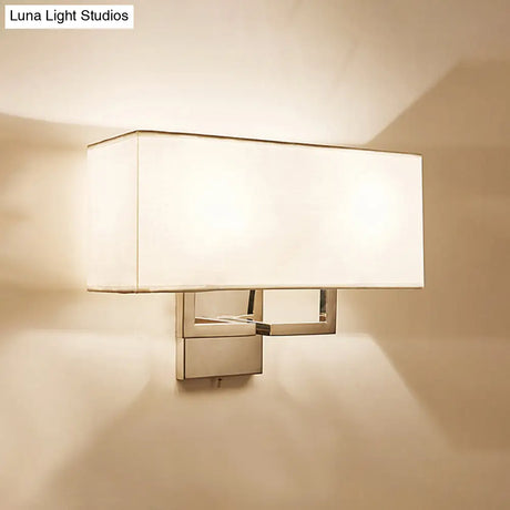 Modern Led Wall Sconce With Fabric Shade - Chrome Rectangular Mount Light