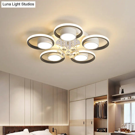 Modern Led White Acrylic Flush Ceiling Light With Crystal Orb - Remote Control Dimming
