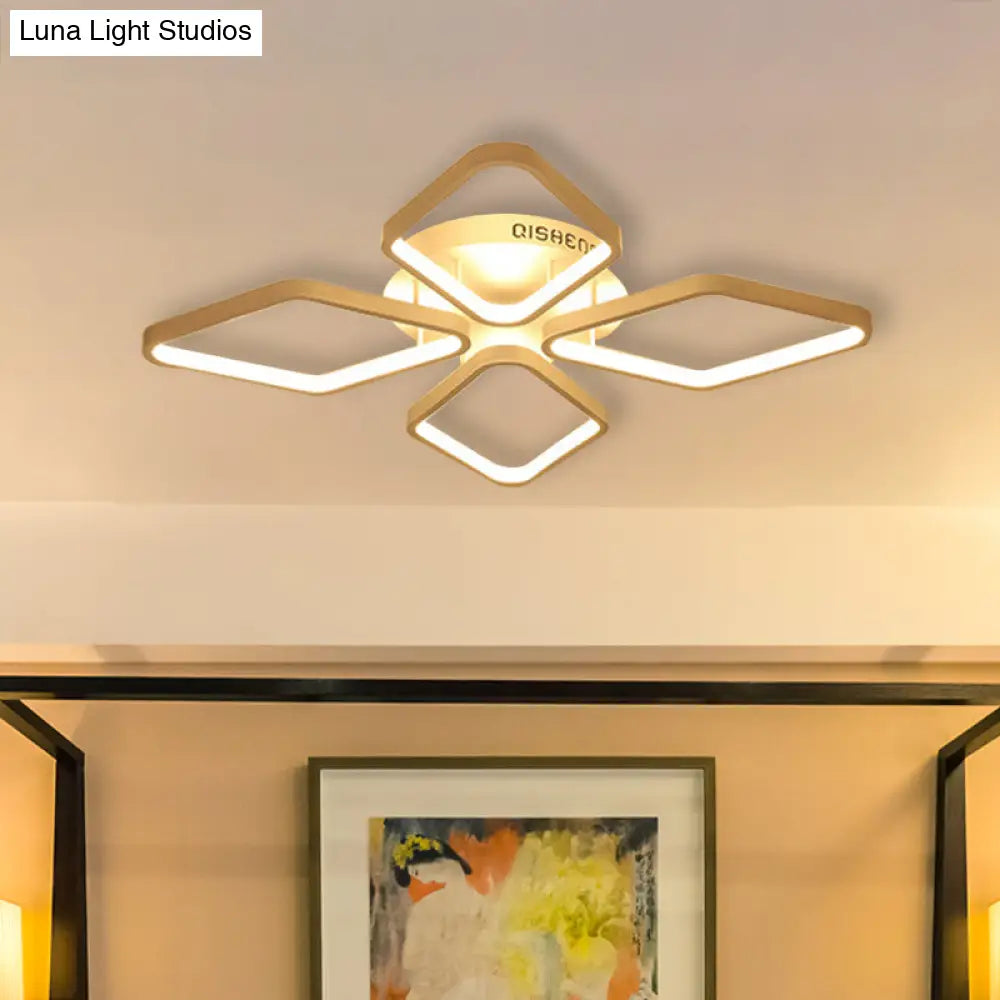 Modern Led White Rhombus Ceiling Flush Mount Light In White/Warm 20’/21’ Wide