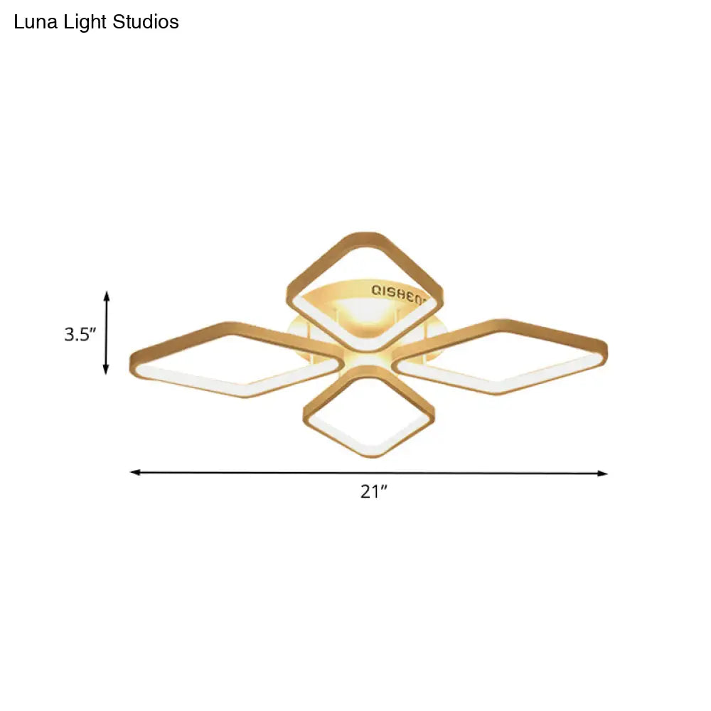 Modern Led White Rhombus Ceiling Flush Mount Light In White/Warm 20’/21’ Wide