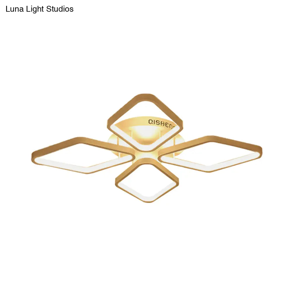 Modern Led White Rhombus Ceiling Flush Mount Light In White/Warm 20’/21’ Wide