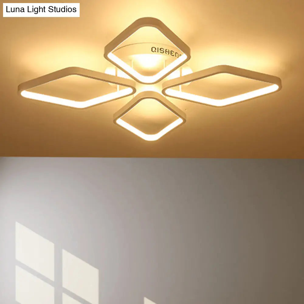 Modern Led White Rhombus Ceiling Flush Mount Light In White/Warm 20/21 Wide / 21 Warm
