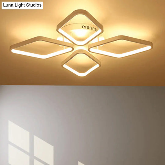 Modern Led White Rhombus Ceiling Flush Mount Light In White/Warm 20/21 Wide / 21 Warm