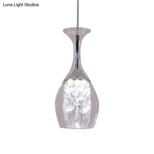 Modern Led Wine Glass Pendant Lamp In Clear - Warm/White Light Inner Crystal Shade – Perfect For