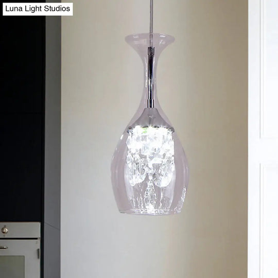 Modern Led Hanging Lamp Kit With Clear Glass Shade + Inner Crystal Accent Warm/White Light For