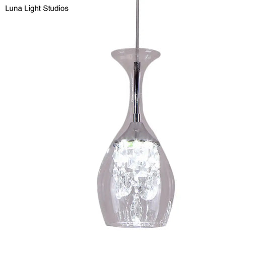 Modern Led Hanging Lamp Kit With Clear Glass Shade + Inner Crystal Accent Warm/White Light For