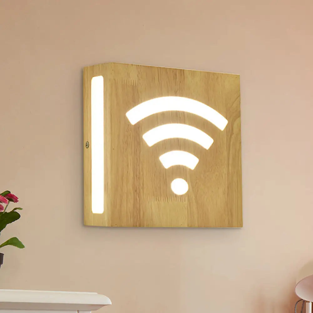 Modern Led Wood Square Wall Sconce: Beige Bedside Light With Cute Pattern / White D