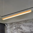 Modern Led Wooden Rectangular Pendant Light For Office Ceiling Brown