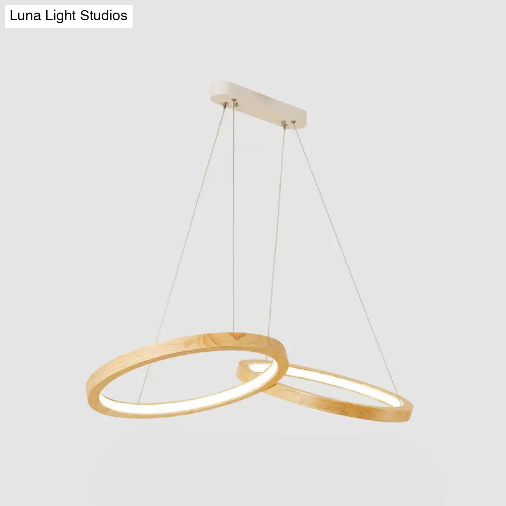 Modern Led Wooden Chandelier Light - Ring Shaped Beige Ceiling For Dining Room