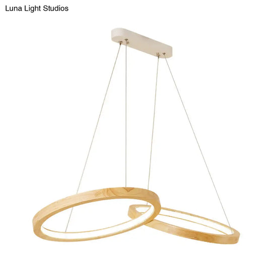 Modern Led Wooden Chandelier Light - Ring Shaped Beige Ceiling For Dining Room
