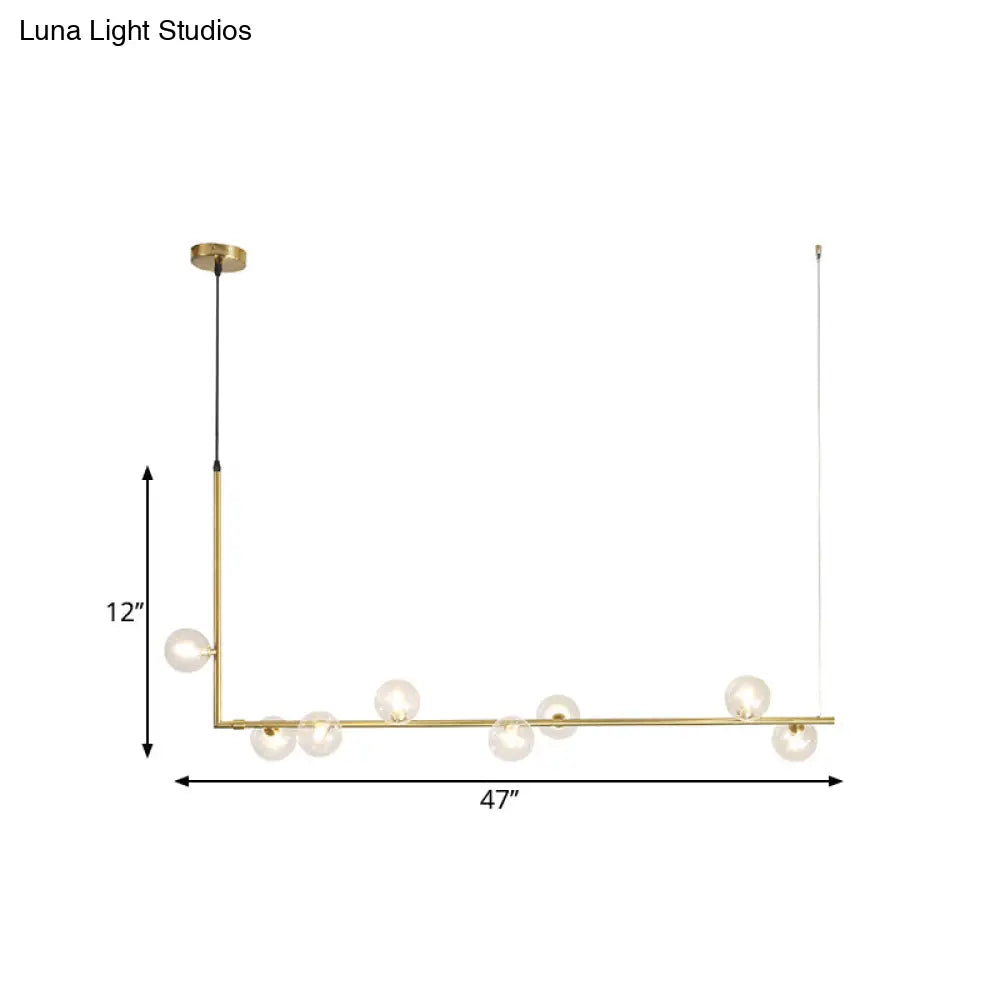 Modern Linear Chandelier - 6/8 Lights Glass Shade Island Light In Black/Gold
