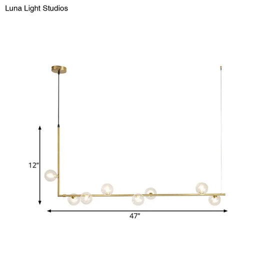 Modern Linear Chandelier - 6/8 Lights Glass Shade Island Light In Black/Gold