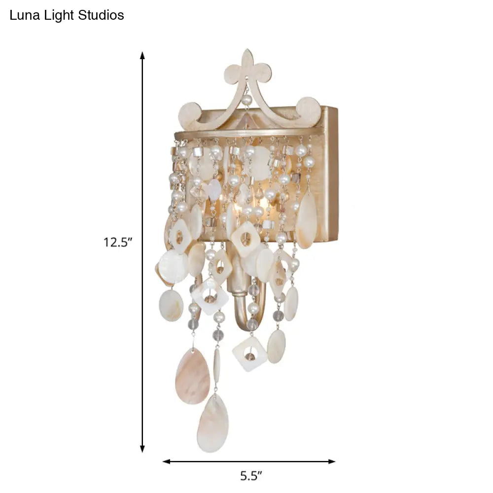 Modern Linear Wall Mount Lamp With Pearl Deco In Gold Shell And Crystal Sconce Light Fixture