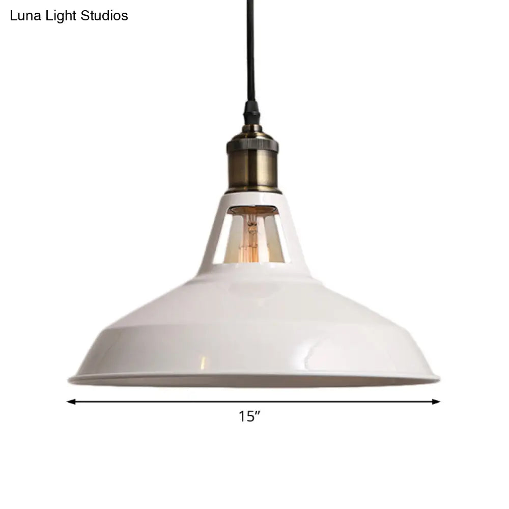 Industrial Loft Barn Pendant Ceiling Light - 1 Bulb Metallic Hanging Lamp In Black/White Choose Size
