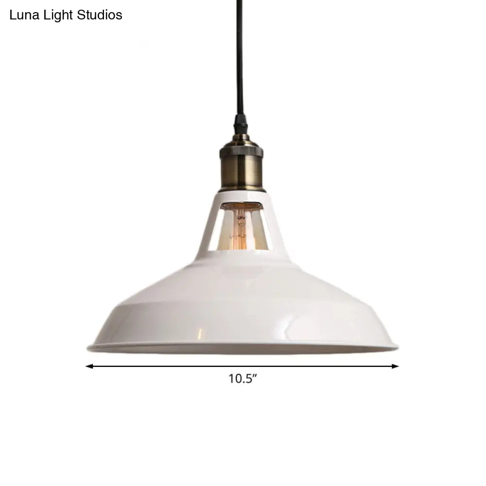 Industrial Loft Barn Pendant Ceiling Light - 1 Bulb Metallic Hanging Lamp In Black/White Choose Size