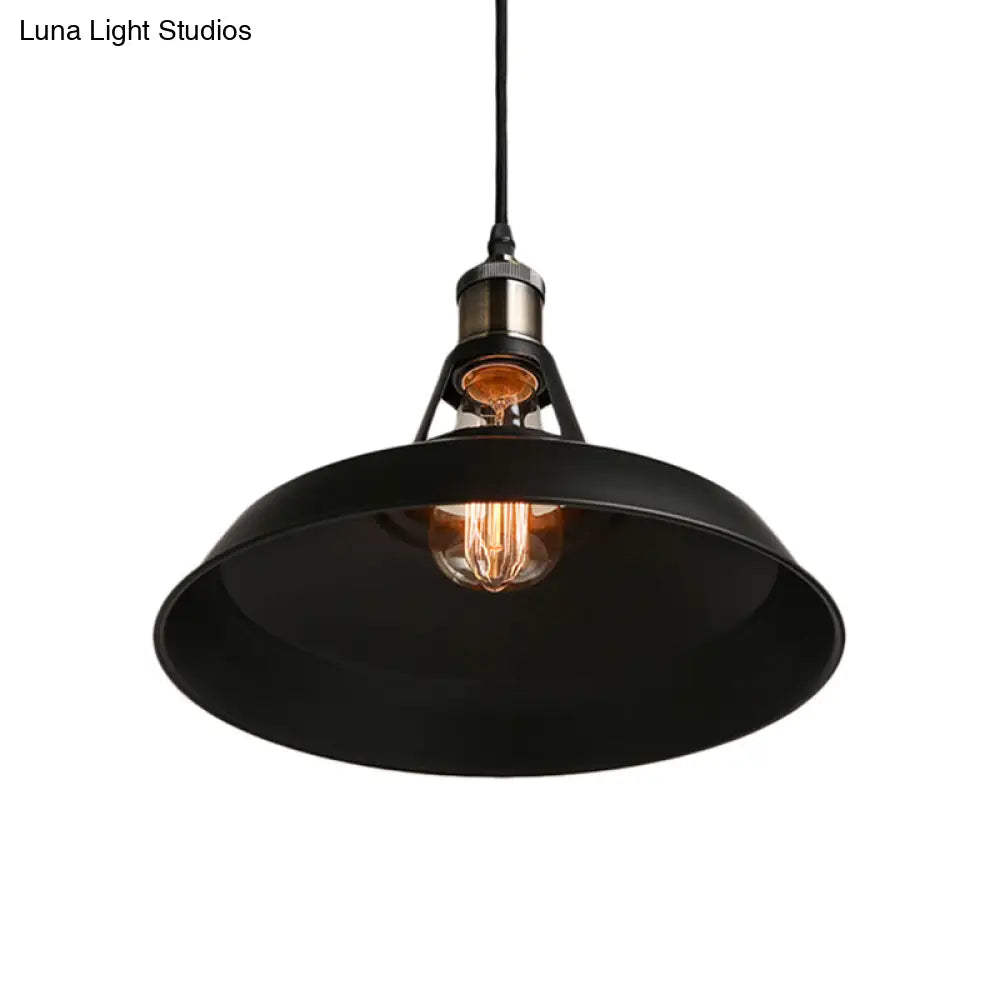Modern Loft Style Barn Shade Pendant Ceiling Light 10.5’/12’/15’ W In Black/White For Dining